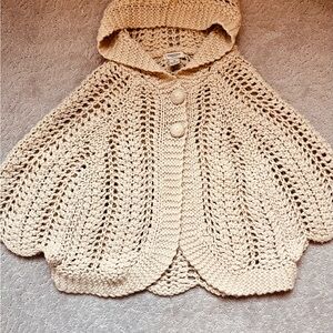 Women's Cream Poncho Sweater with hat